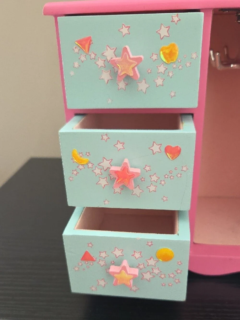 Kids Pink and Aqua Star Jewelry Box with Drawers